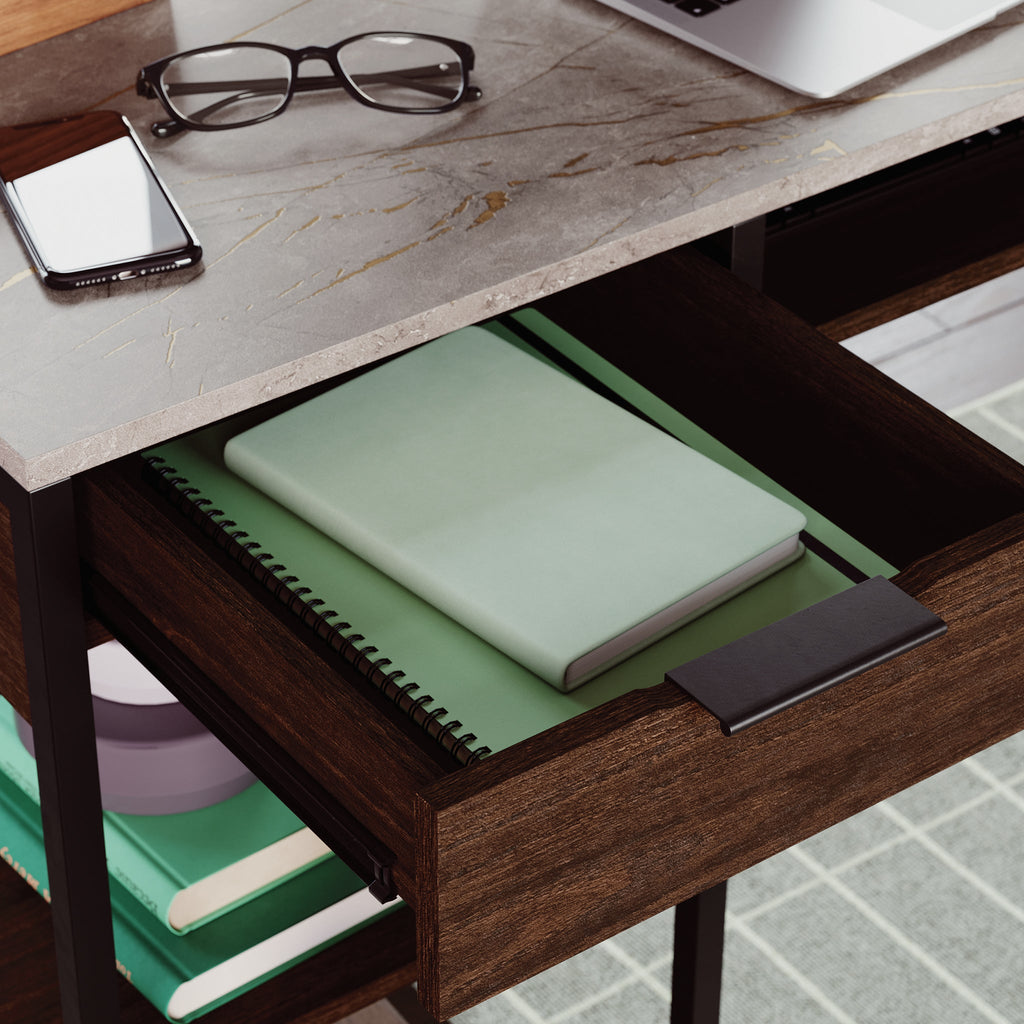 L-Shaped Desk, Brown finish