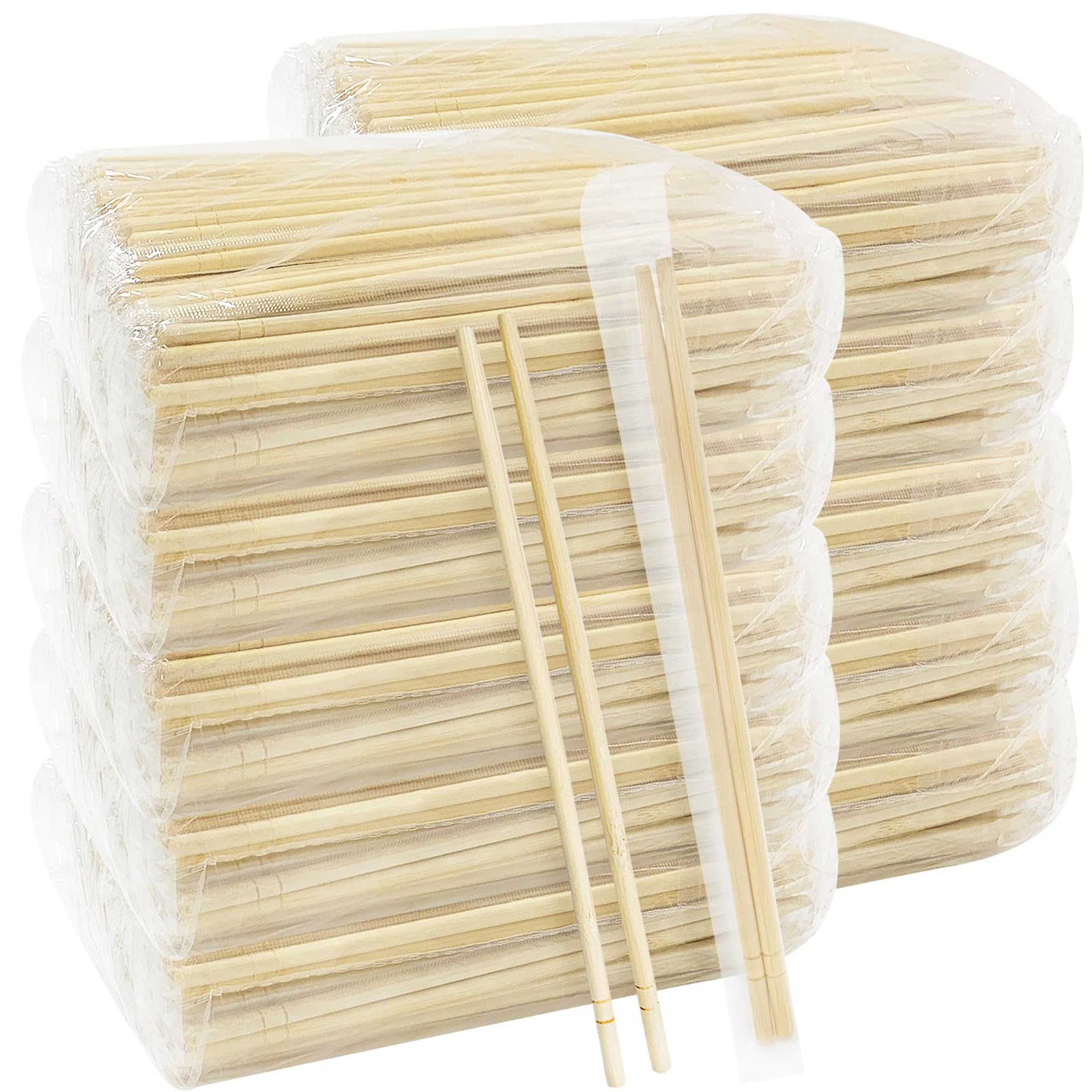 UEJYWUY 1000 Pairs 8 Inch Disposable Chopsticks Separated Sleeved Individually Clear Packaged Wrapped Disposable Bamboo Chopsticks Bamboo Wooden Chopsticks for Noodles Sushi Asian Food