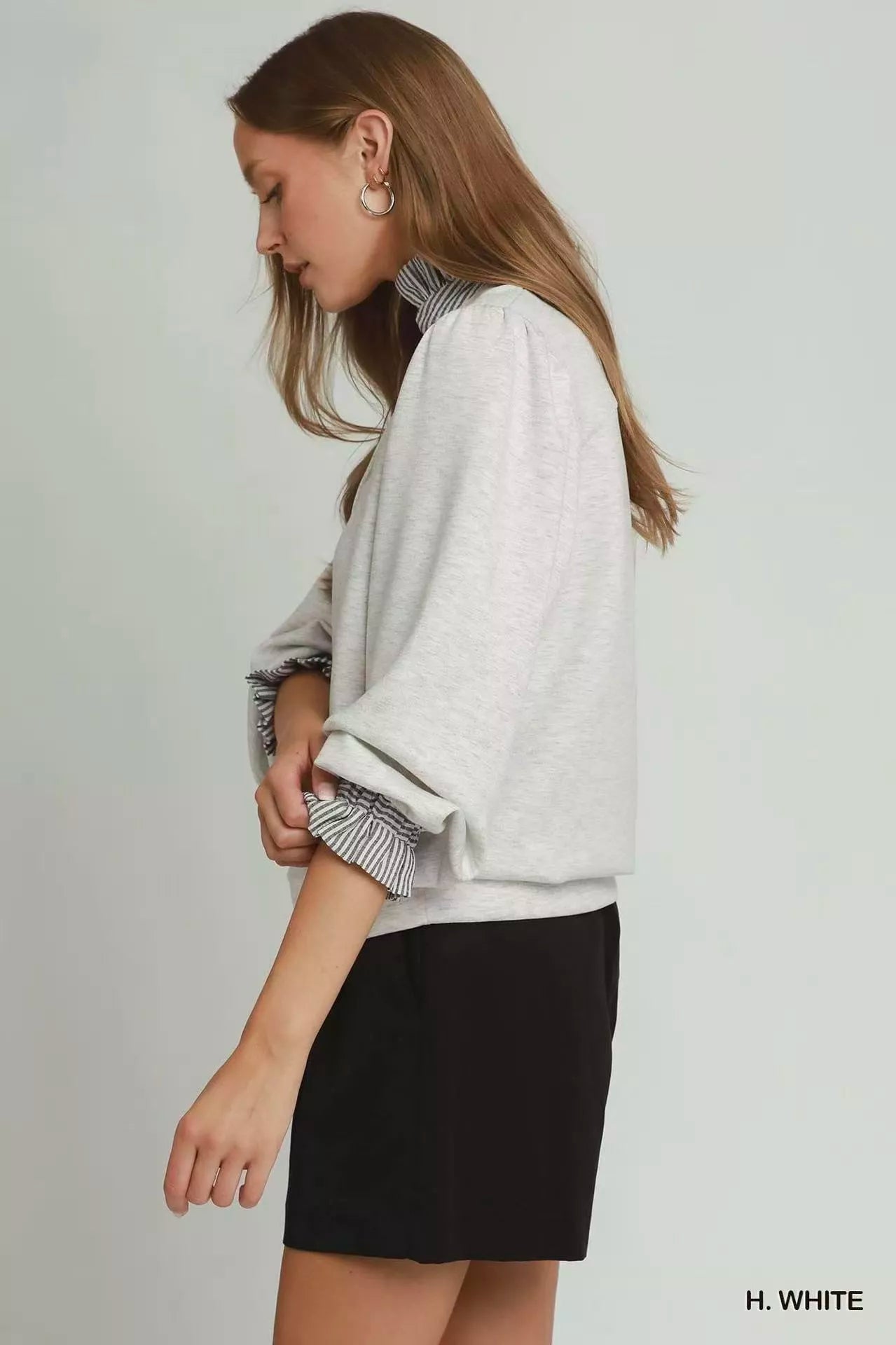 Umgee Stripe Ruffle Neck Long Sleeve Top