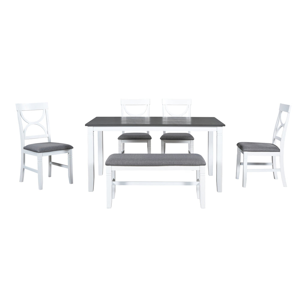 TOPMAX 6-Piece Wood Dining Table Set Kitchen Table Set with Upholstered Bench and 4 Dining Chairs, Farmhouse Style,Gray+White (old sku: SP000003AAK)