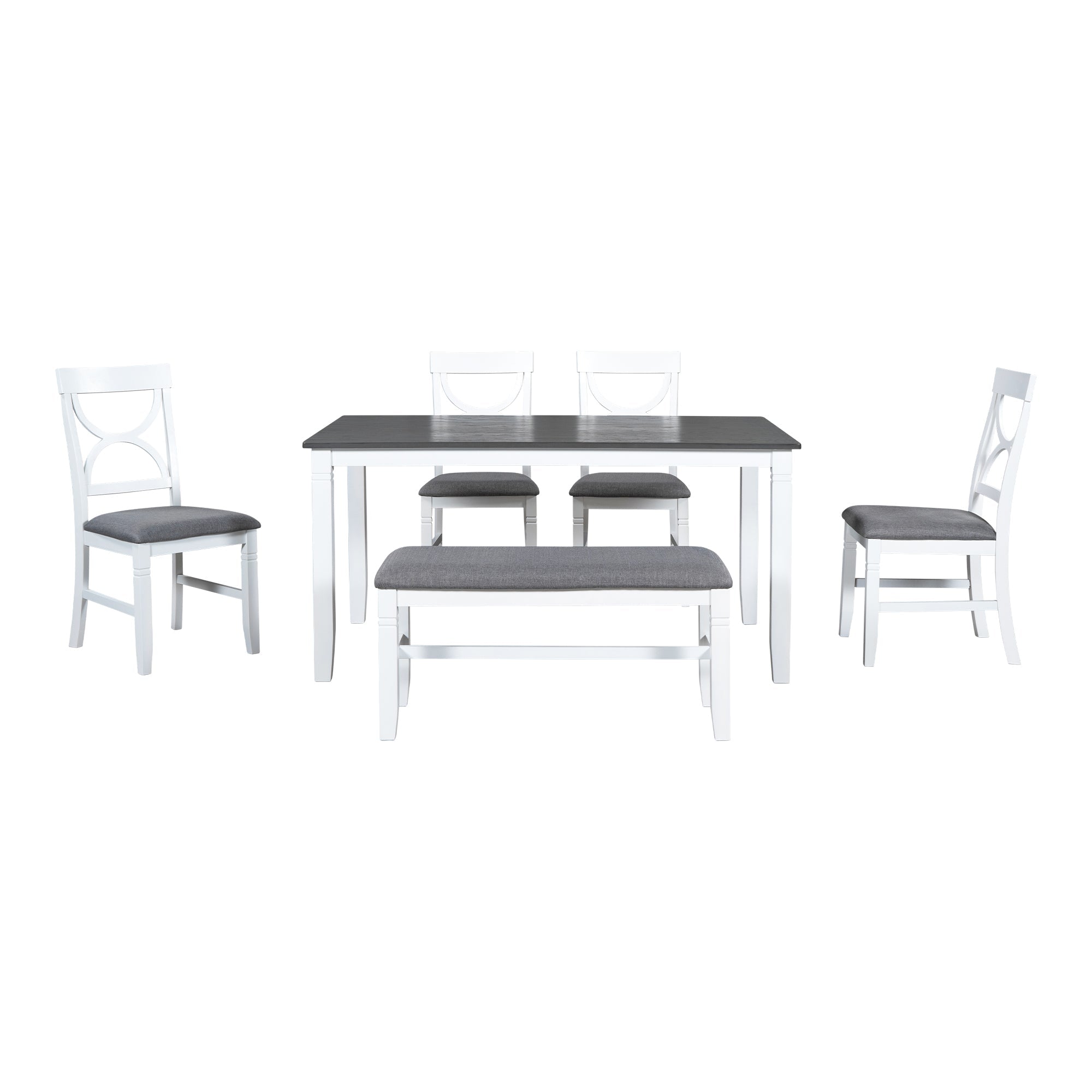 TOPMAX 6-Piece Wood Dining Table Set Kitchen Table Set with Upholstered Bench and 4 Dining Chairs, Farmhouse Style,Gray+White (old sku: SP000003AAK)