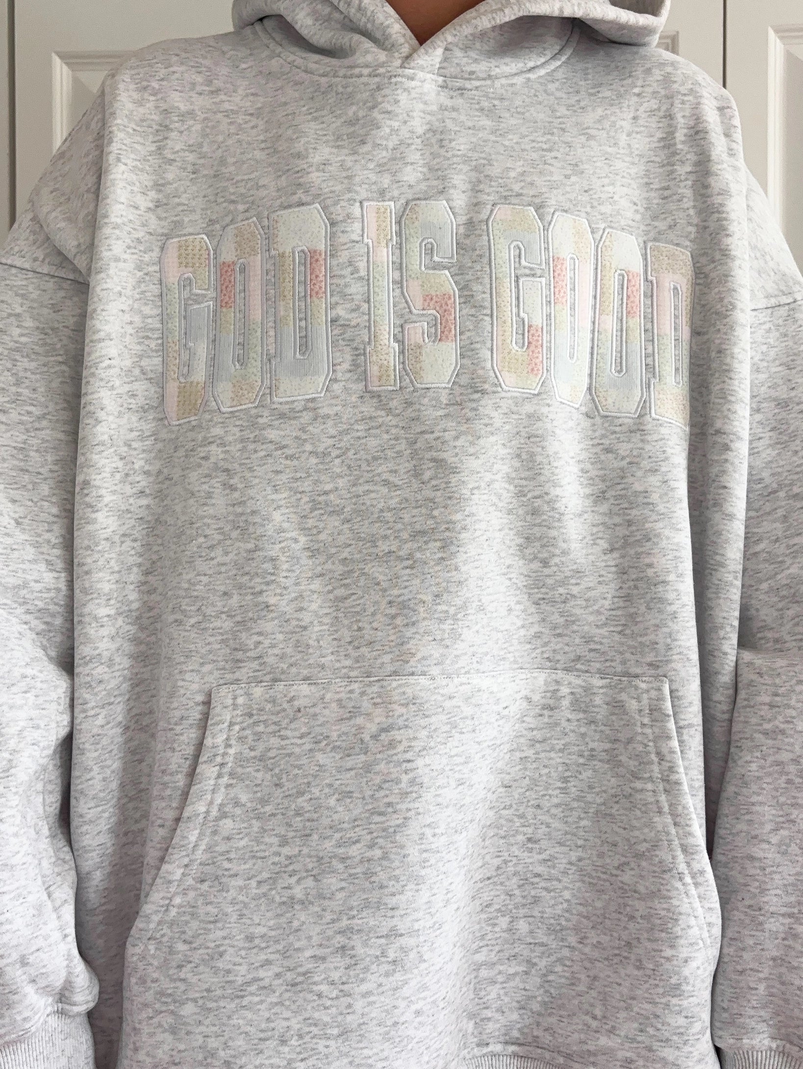 God Is Good Quilted Pastel Embroidered Hoodie