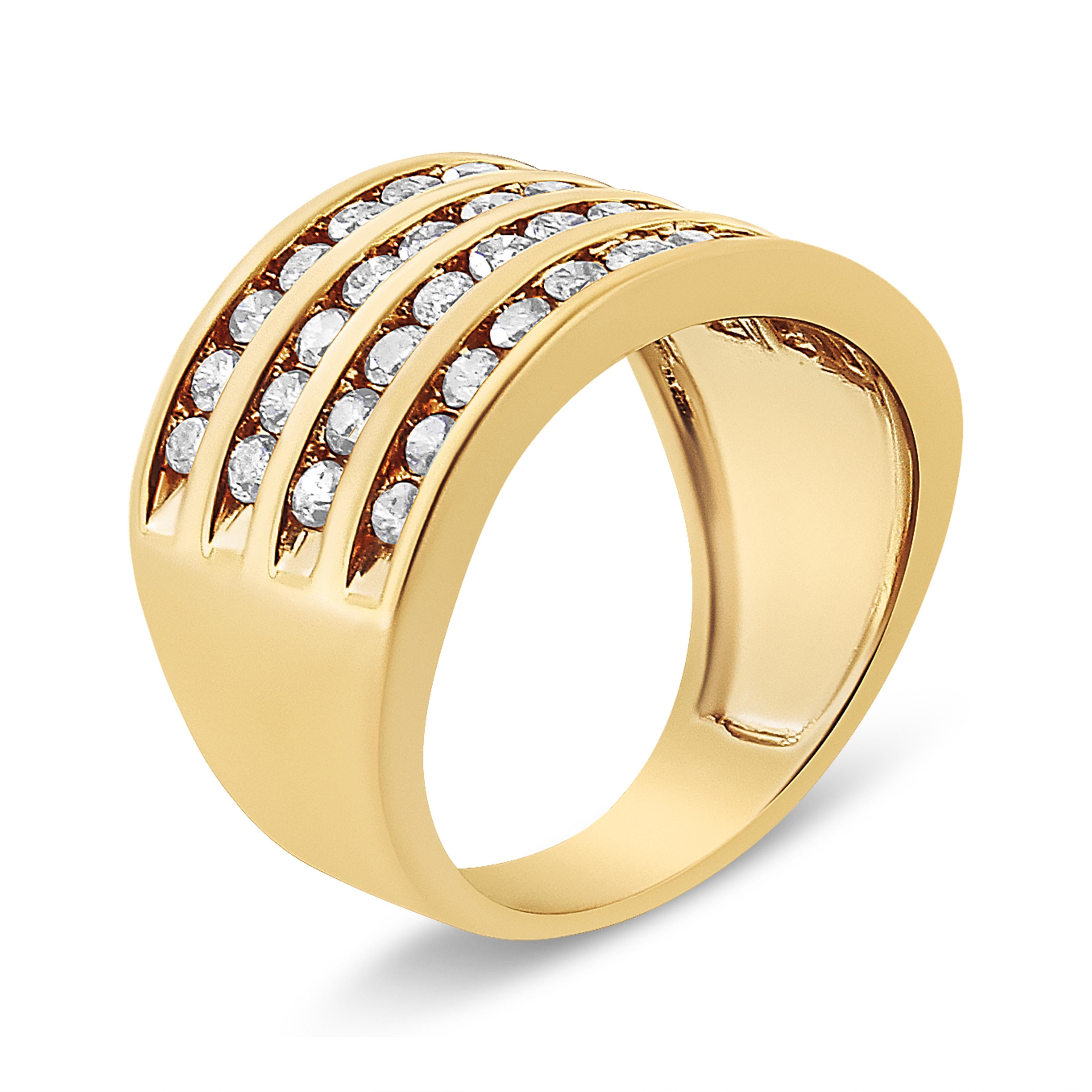 10K Yellow Gold Plated .925 Sterling Silver 1 1/2 Cttw Diamond 4 Row Channel Band Ring (Champagne Color, I2-I3 Clarity) Size 7