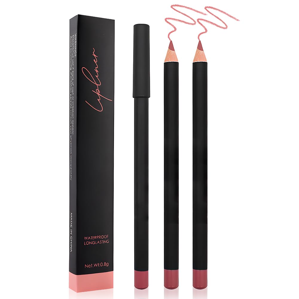 2 Pcs Natural Nude Brown Beige Colors Lip Liner Lipstick Pencils Set for Daily MakeupEasy to Apply & RemoveWaterproof