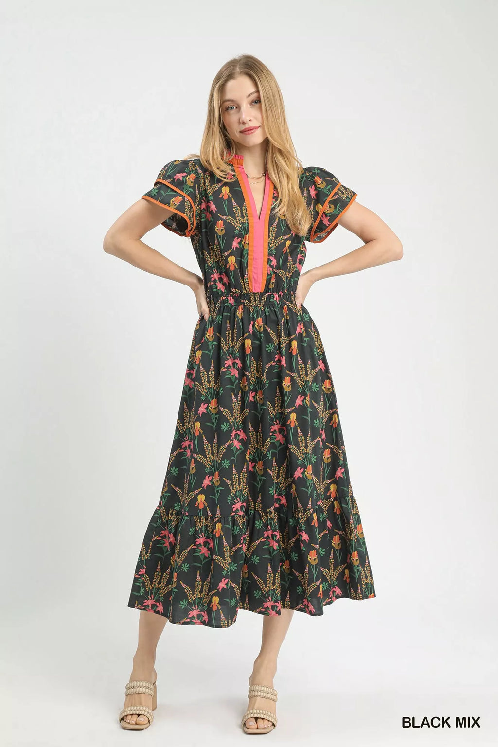 Umgee Mix Floral Midi Dress