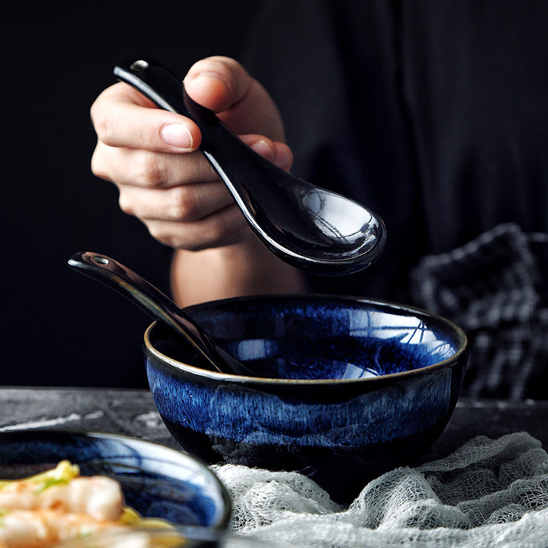 Japanese Glazed Ceramic Bowl Set for Noodles and Salad