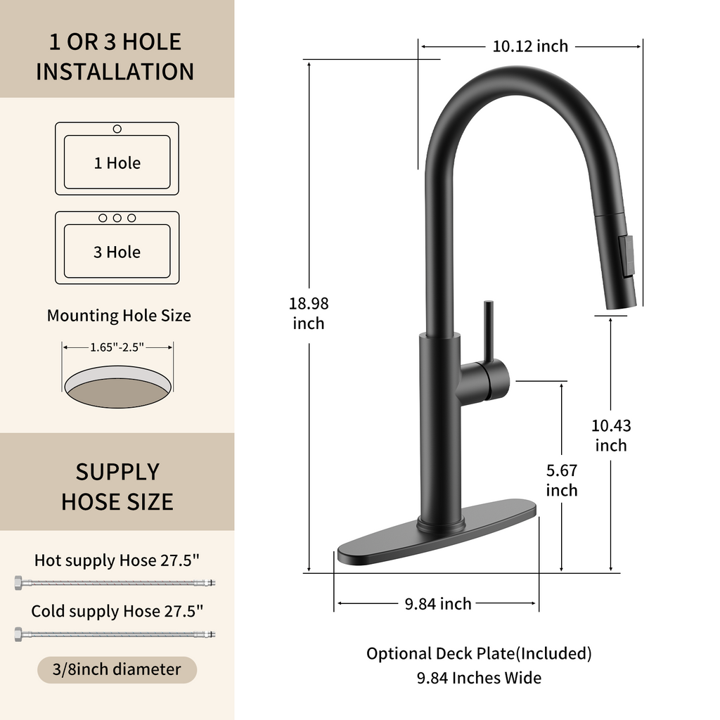 Kitchen Faucet with Pull Down Sprayer Matte Black