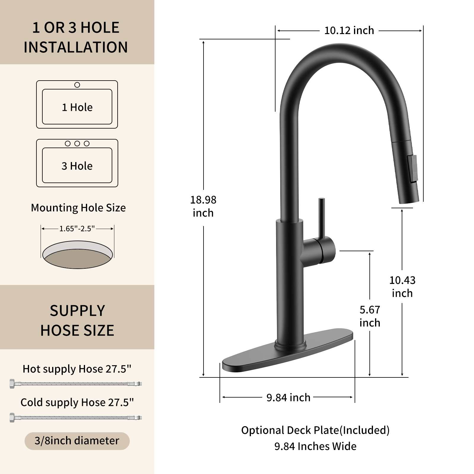 Kitchen Faucet with Pull Down Sprayer Matte Black