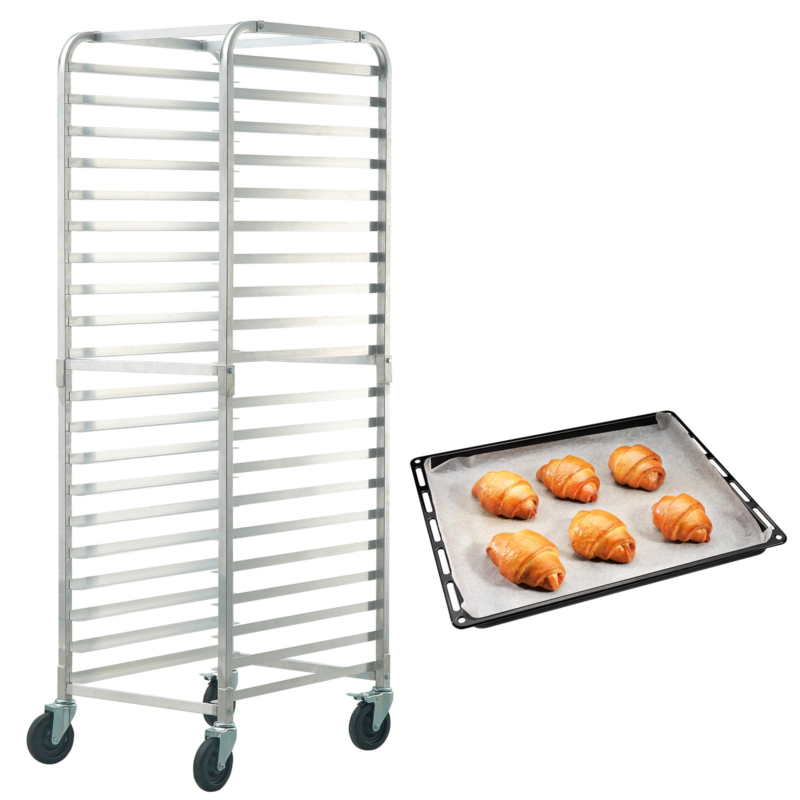 Bun Pan Rack, 20-Tier Commercial Bakery Racks with Brake Wheels, Aluminum Racking Trolley Storage for Half & Full Sheet, Speed Rack For Kitchen Home, Bread Baking Equipment, 26'L x 20.4'W x 70'H