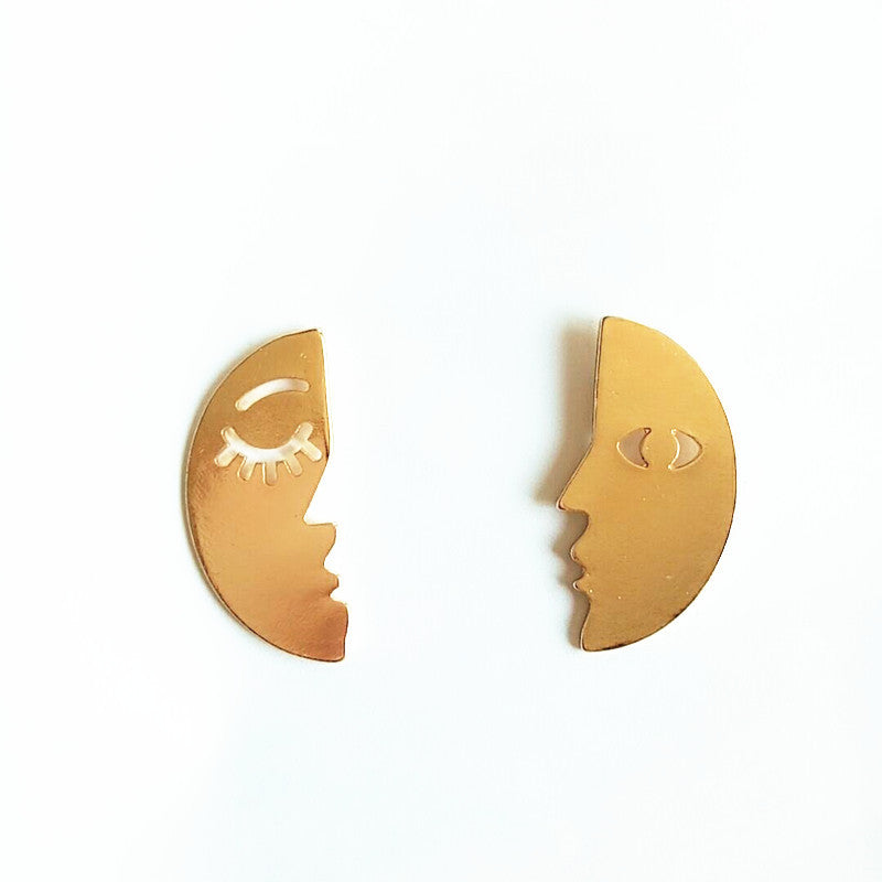 Crescent Moon Bracelet, Star Necklace, Face Earrings