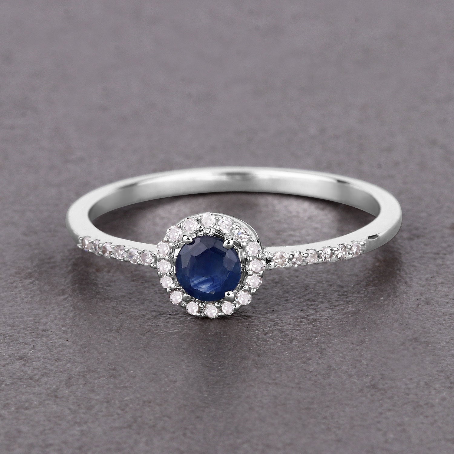 0.38 Carat Genuine Blue Sapphire and White Diamond 14K White Gold Ring