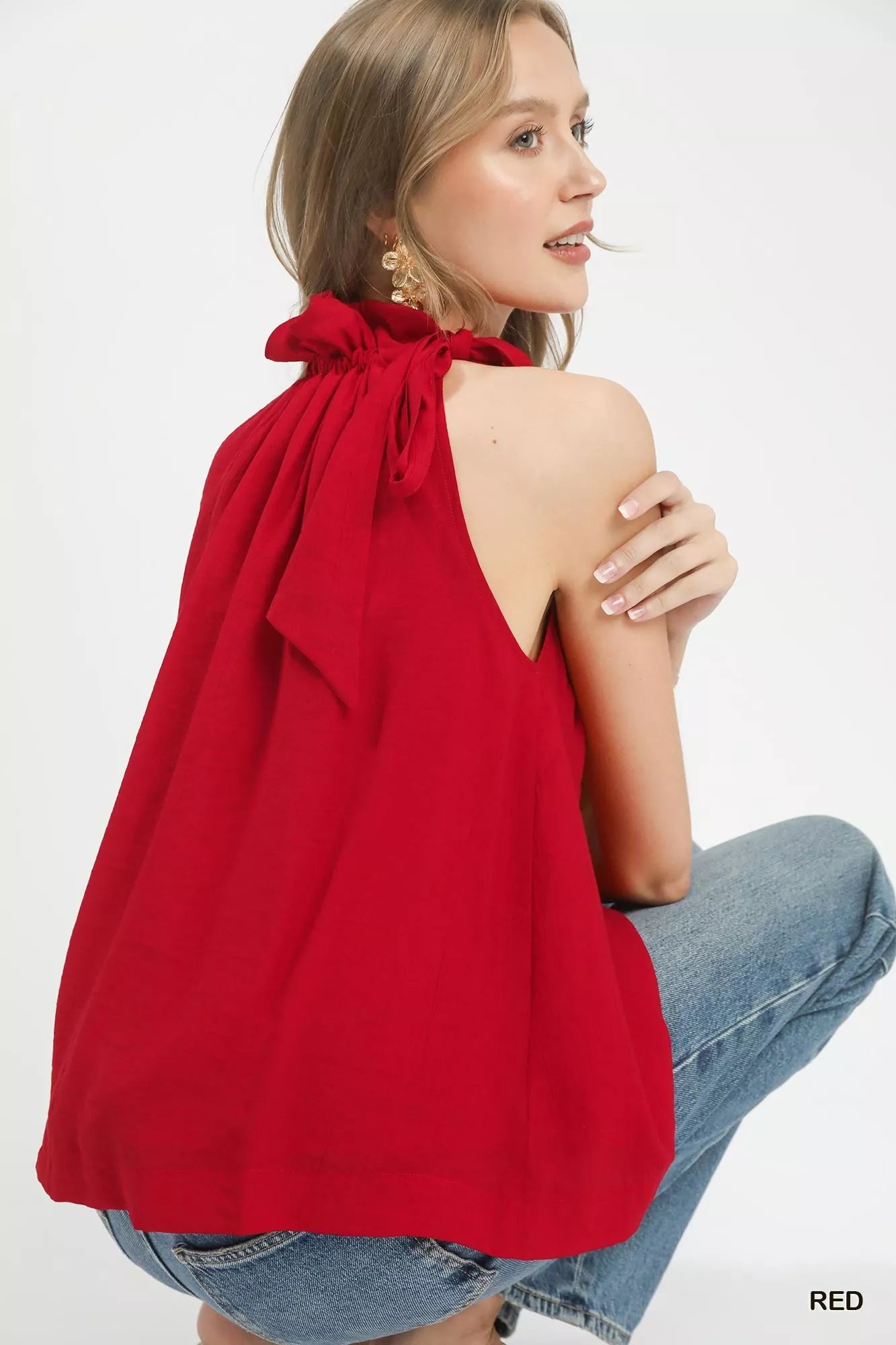 Umgee Tie-Neck Ruffle Halter Boho Top