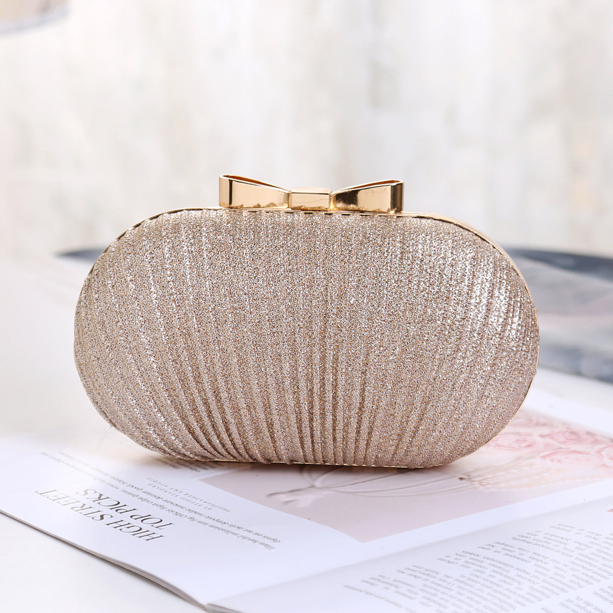 Fashion Evening Pleated Bow Tie Clutch Bag