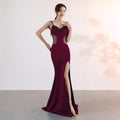 Deep V Neckline Evening Dress with Slit (New Style)