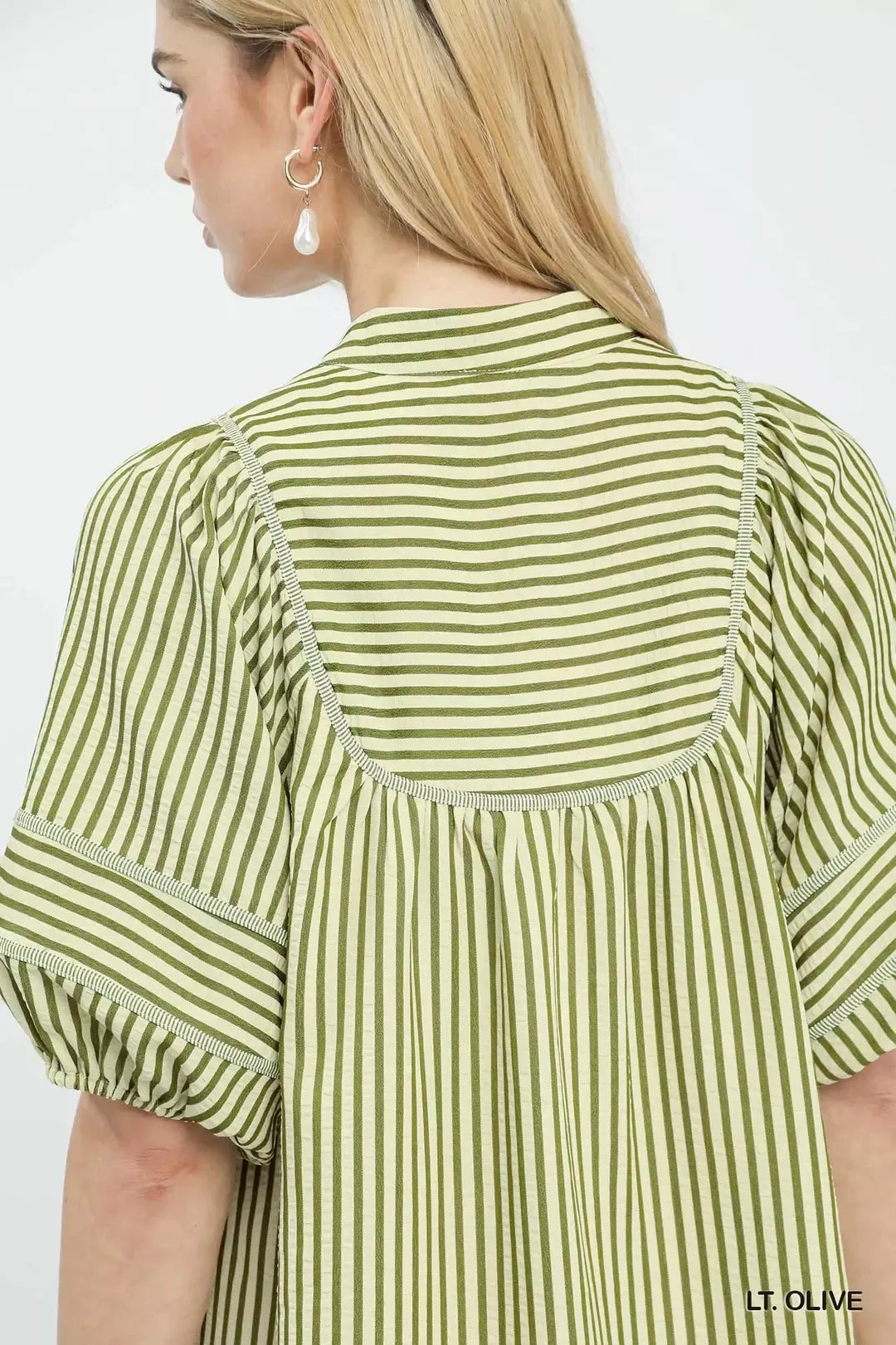 Umgee Striped Puff Sleeve Shift Dress