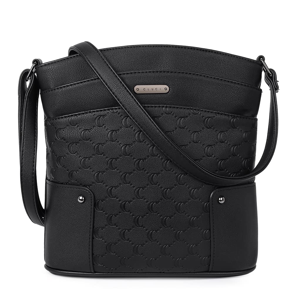 CLUCI Crossbody Bags for Women Leather Purse Travel Vacation Triple Pockets Vintage Handbags Shoulder Bags Black Pattern