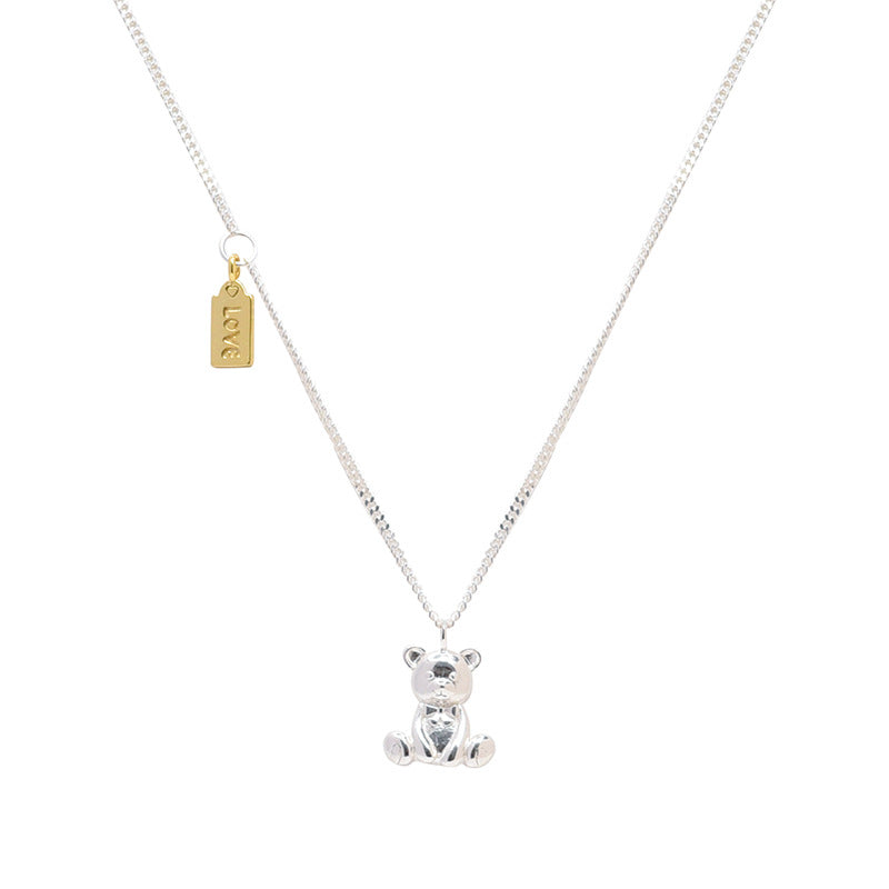 Cute Gold and Silver Bear Necklace for Daily Wear