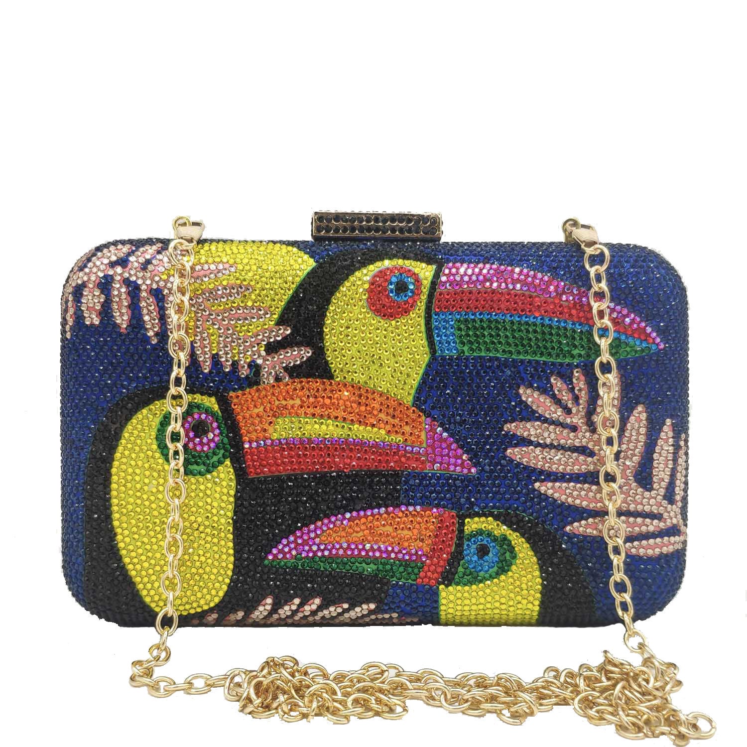 Summer New Colorful Bird Diamond Evening Bag with Chain
