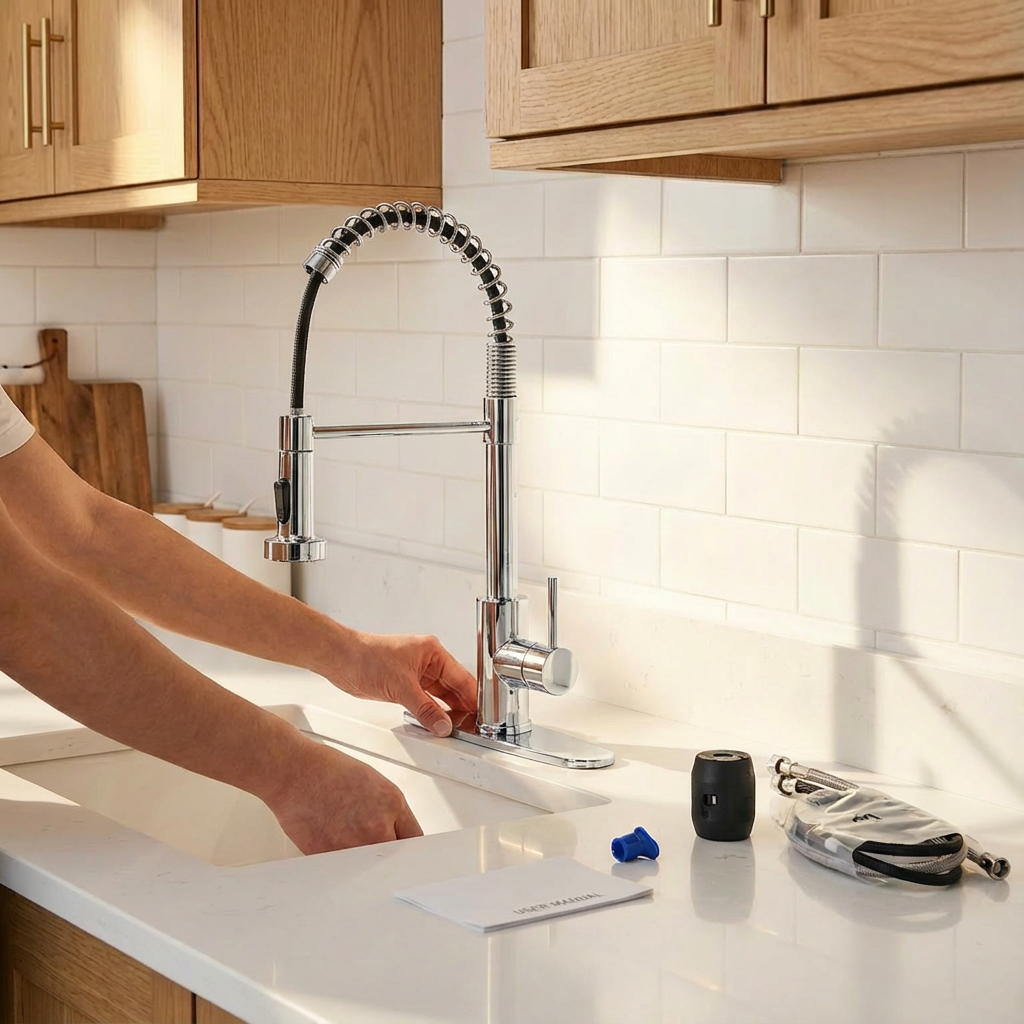 Kitchen Faucet with Pull Down Sprayer Industrial 1 Handle 1 Hole Or 3 Hole Faucet for Farmhouse Camper Laundry Utility Rv Wet Bar Sinks, Stainless Steel, Chrome