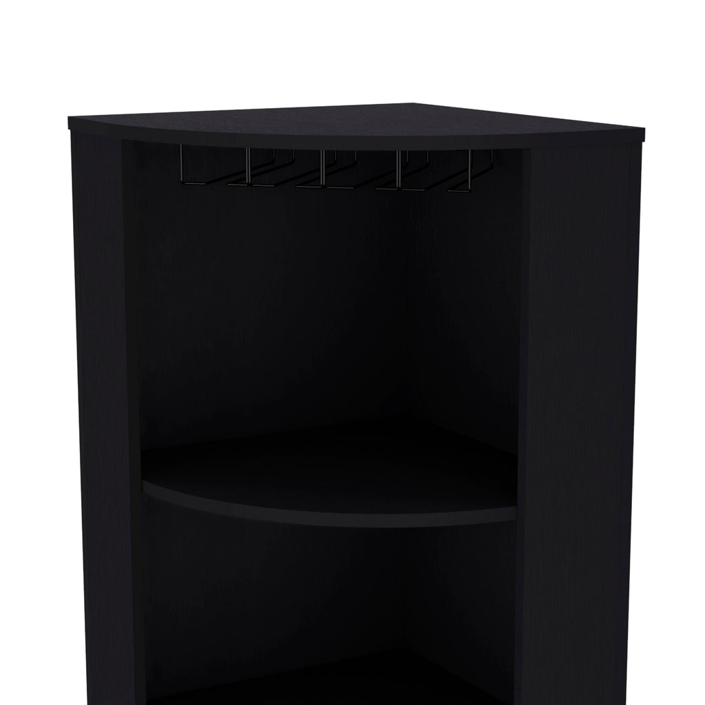 FM FURNITURE Clifton Corner Bar Cabinet, with 5 shelves,Cup Hanger and Eight Built-in Wine Rack, Black
