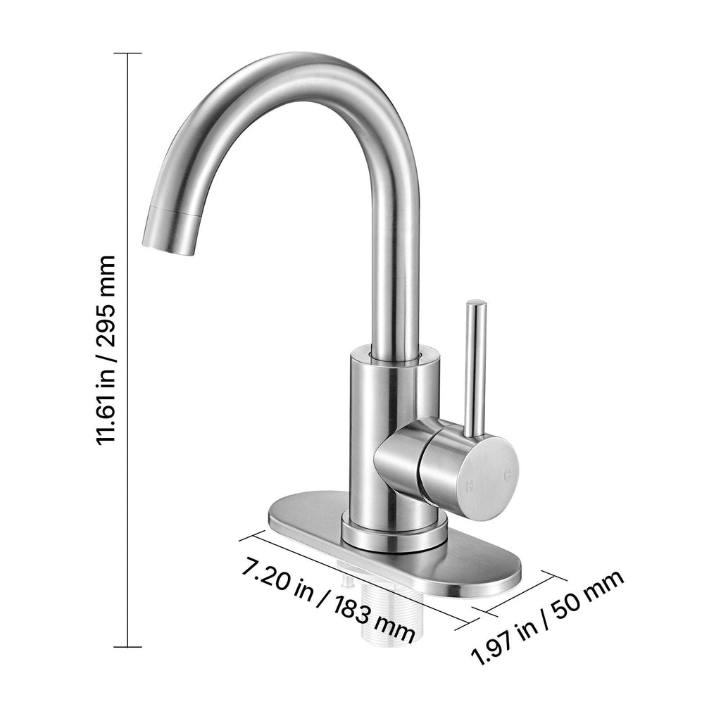 Single Handle Sink Faucet, Kitchen Faucet Brushed Nickel Single Handle, Kitchen Water Faucets with Anti-Splash Aerator, Suitable for Bathroom, RV, Bar Sink, Public Restroom, High Arc Spout