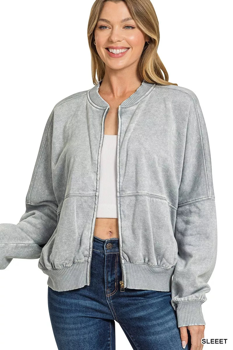 Zenana Acid Washed Fleece Jacket