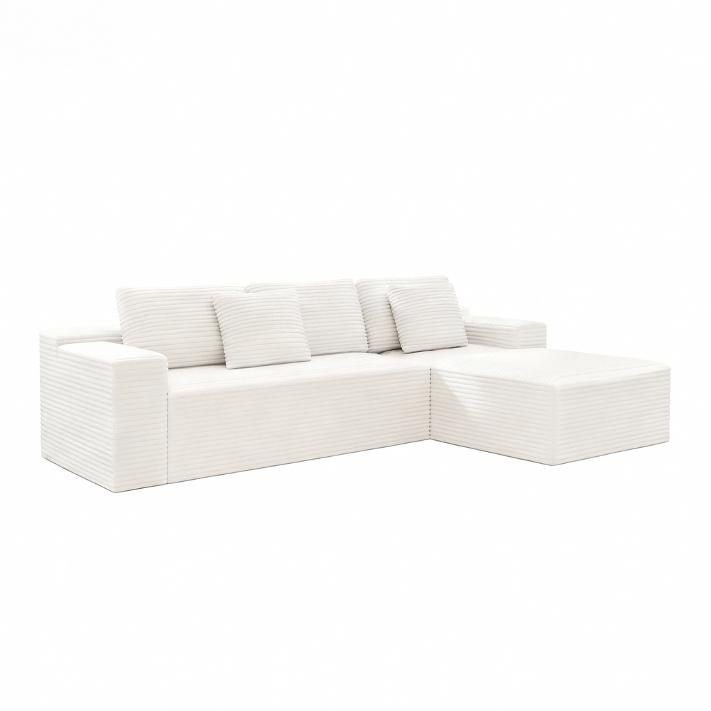 104.3*68.9'Modular sectional sofa seat,Upholstered compressed couch for living room,Bedroom,Apartment,No assembly required,2PC free combination,Plush corduroy fabric,WHTIE
