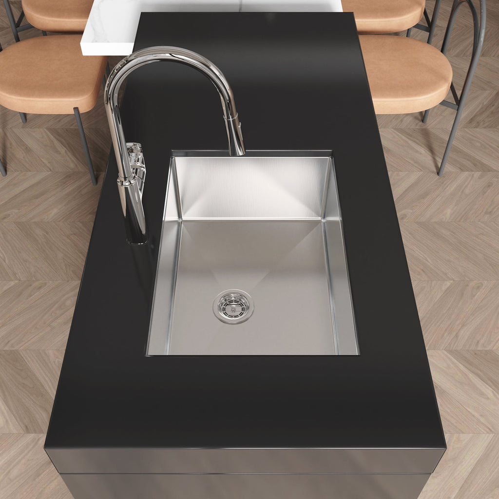 Stainless Steel Kitchen Sink, 27″x19″ Single Bowl, Undermount Handmade Sink in Brushed Nickel, with US Standard Drain and Hook, LS-SSBR06