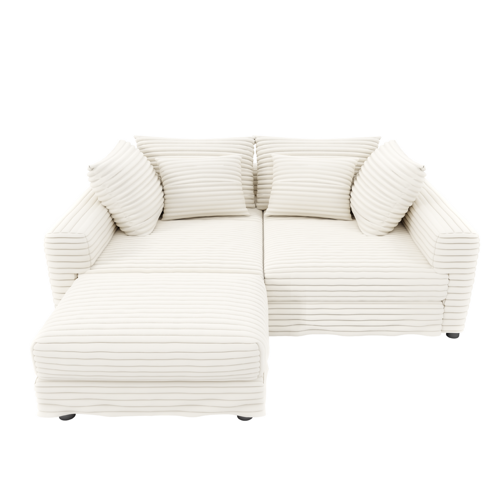 102.4 'Plush Corduroy 4-Seat Sofa,Modern Comfy Upholstered Sofa Cloud Couch,Deep Seat Couches with Soft Pillows and Movable Ottoman,Convertible Sofa Lounge Chair,for Living Room,Apartment,Office,Beige