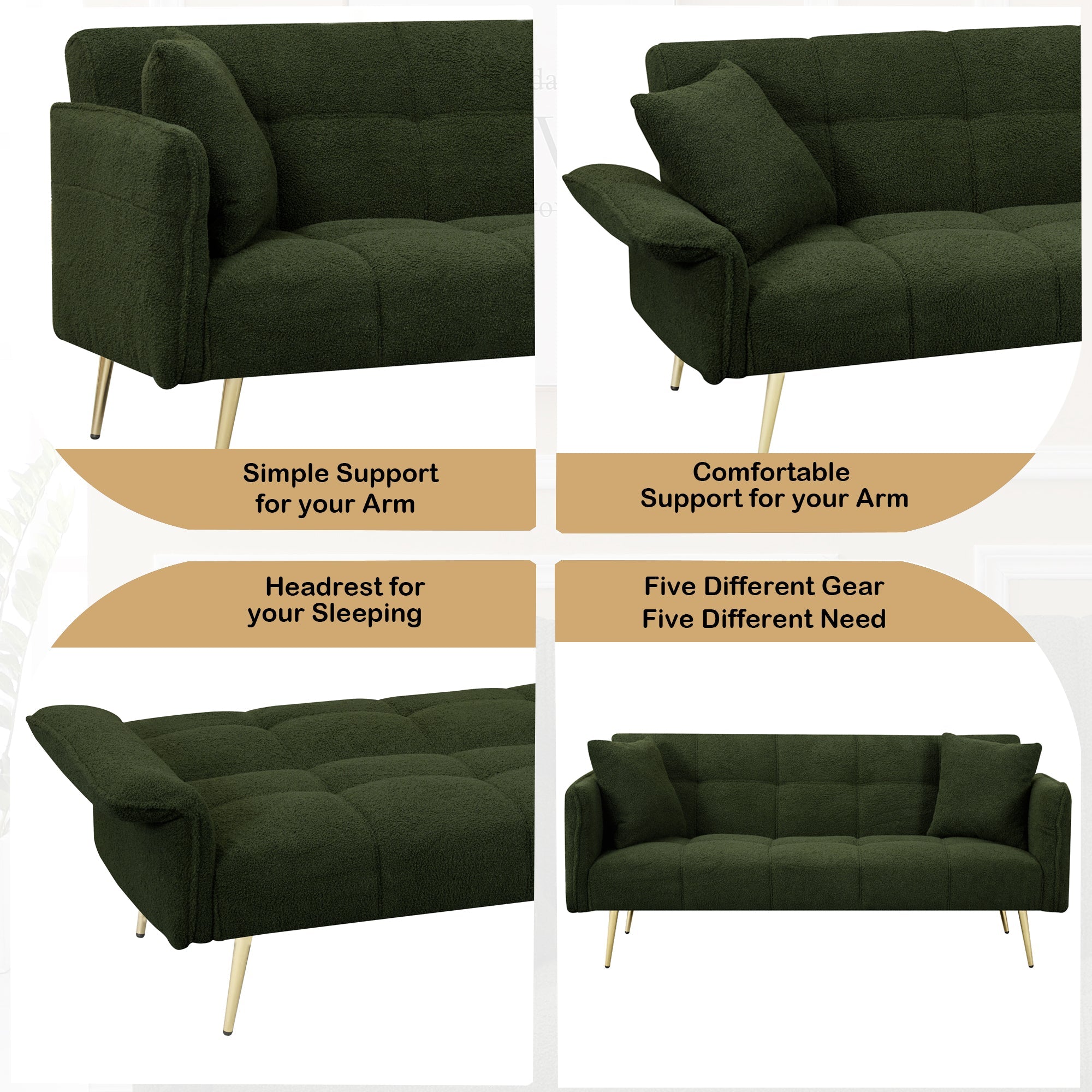 70.1 'futon sofa bed, convertible double sofa bed with folding armrests for living rooms and small Spaces