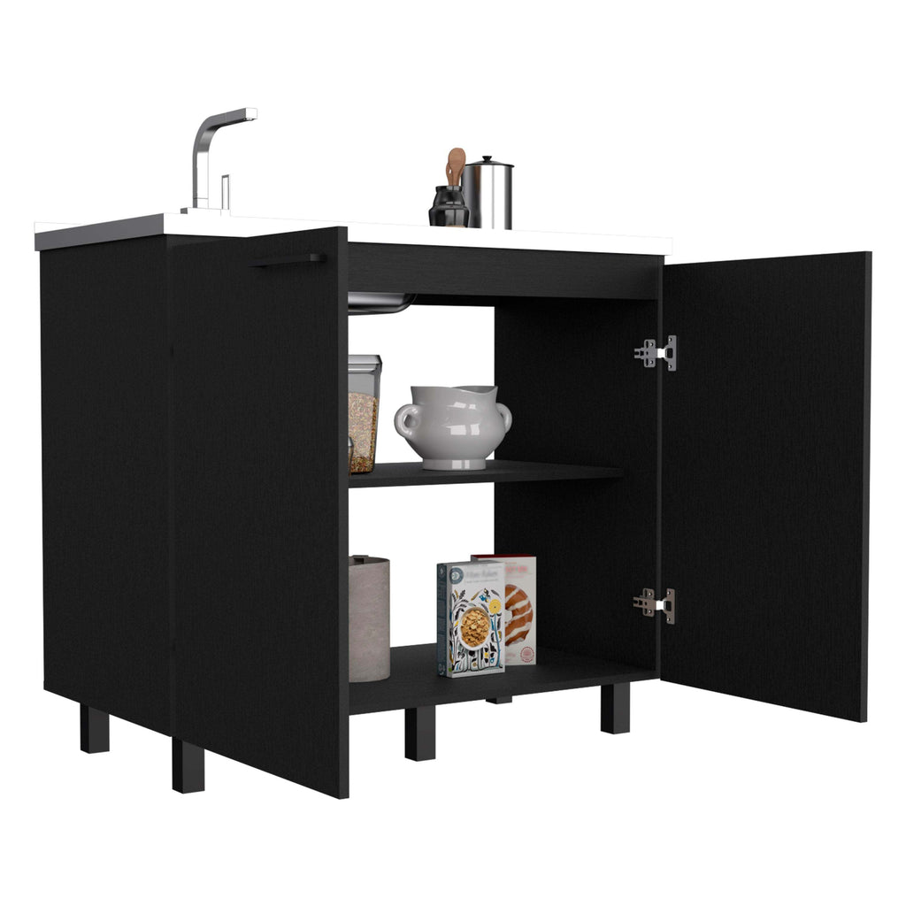 Napoles 2 Utility Sink with Cabinet, Stainless Steel Countertop, Interior Shelf - Wenge