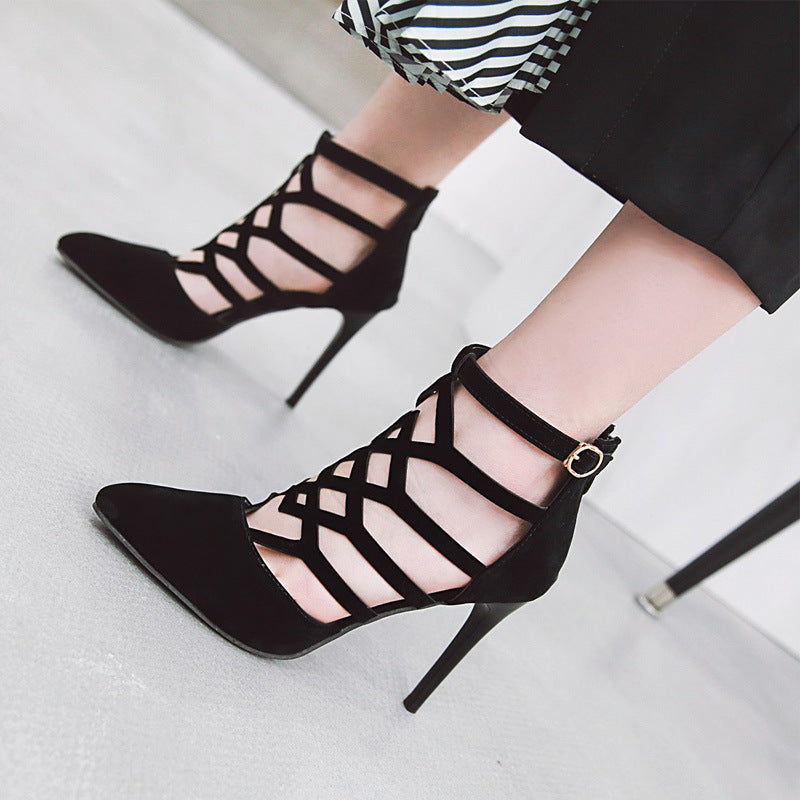 New Women's High Heel Hollow Roman Sandals (Size 43)