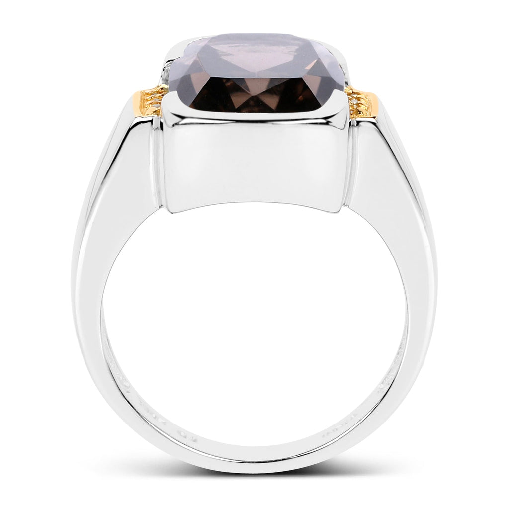 Two Tone Plated 5.51 Carat Genuine Smoky Quartz and White Topaz .925 Sterling Silver Ring