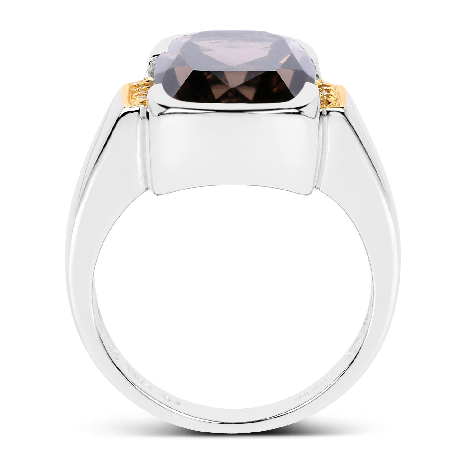 Two Tone Plated 5.51 Carat Genuine Smoky Quartz and White Topaz .925 Sterling Silver Ring