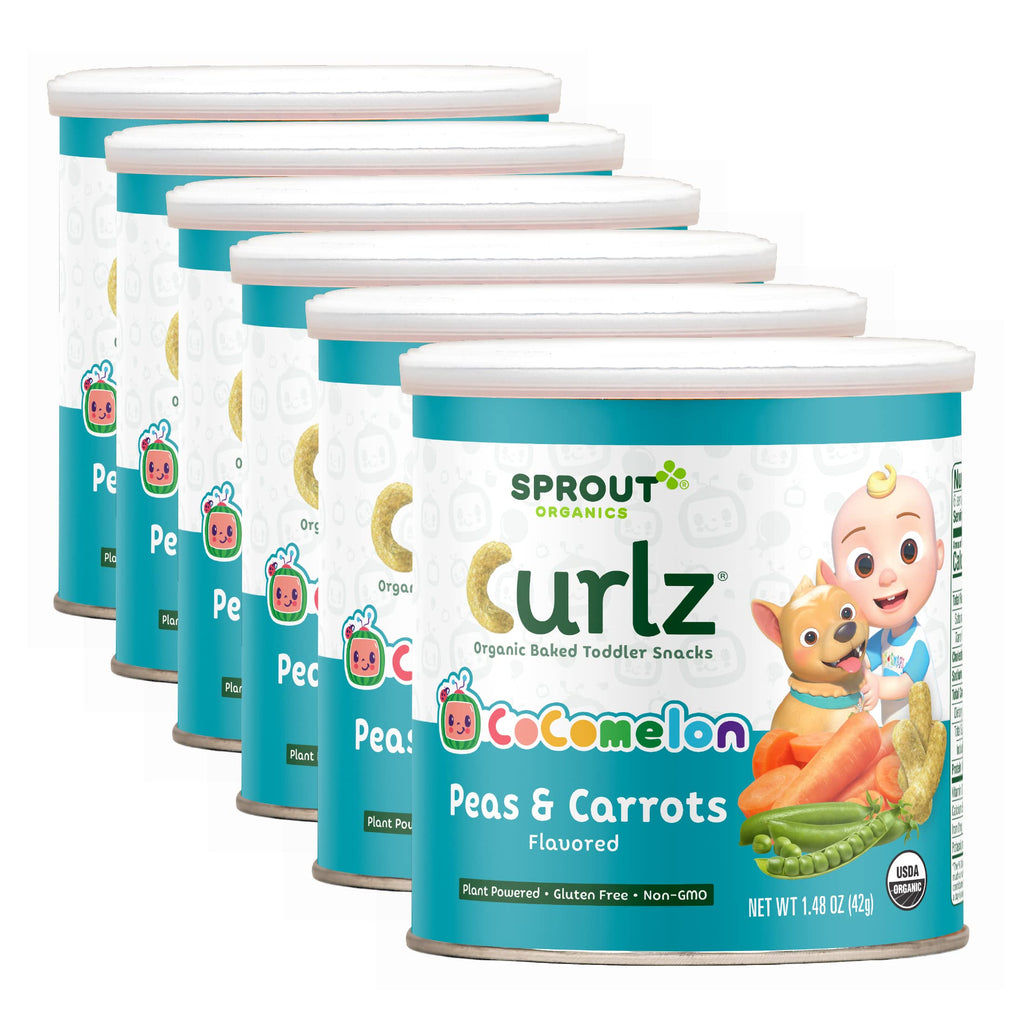 Sprout Foods CoComelon Sprout Organic Baby Food Toddler Snacks Peas and Carrots Curlz 1.48 Oz Canister (6 Count)