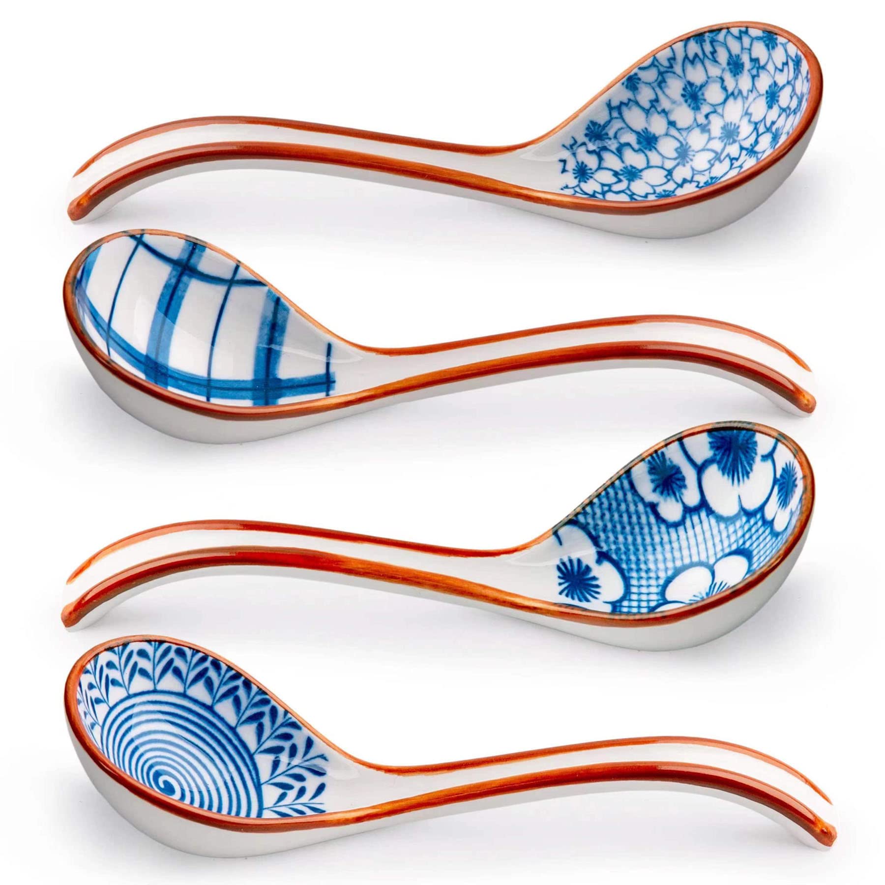 Asian Soup Spoon Set of 4 Ceramic Chinese Soup Spoons Long Handle Ramen Spoons Soup Spoons for Ramen Pho Dumpling Wonton Noodles