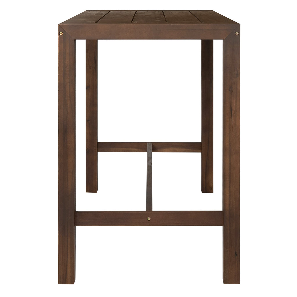 TREXM Rustic Patio Bar Set with Ergonomic Chairs, Solid Wood Slatted Tabletop in Mocha+Beige Cushion