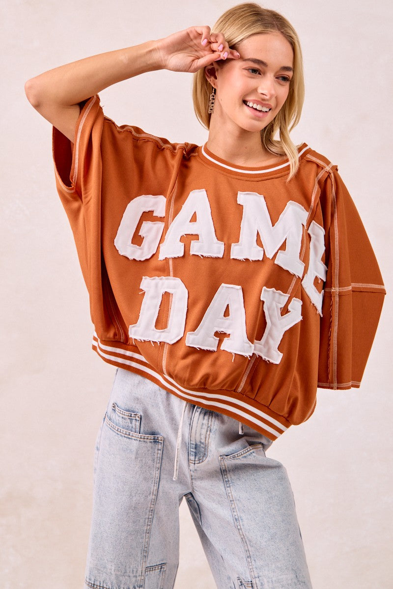 BiBi Gameday Patchwork Stitch Detail French Terry Top