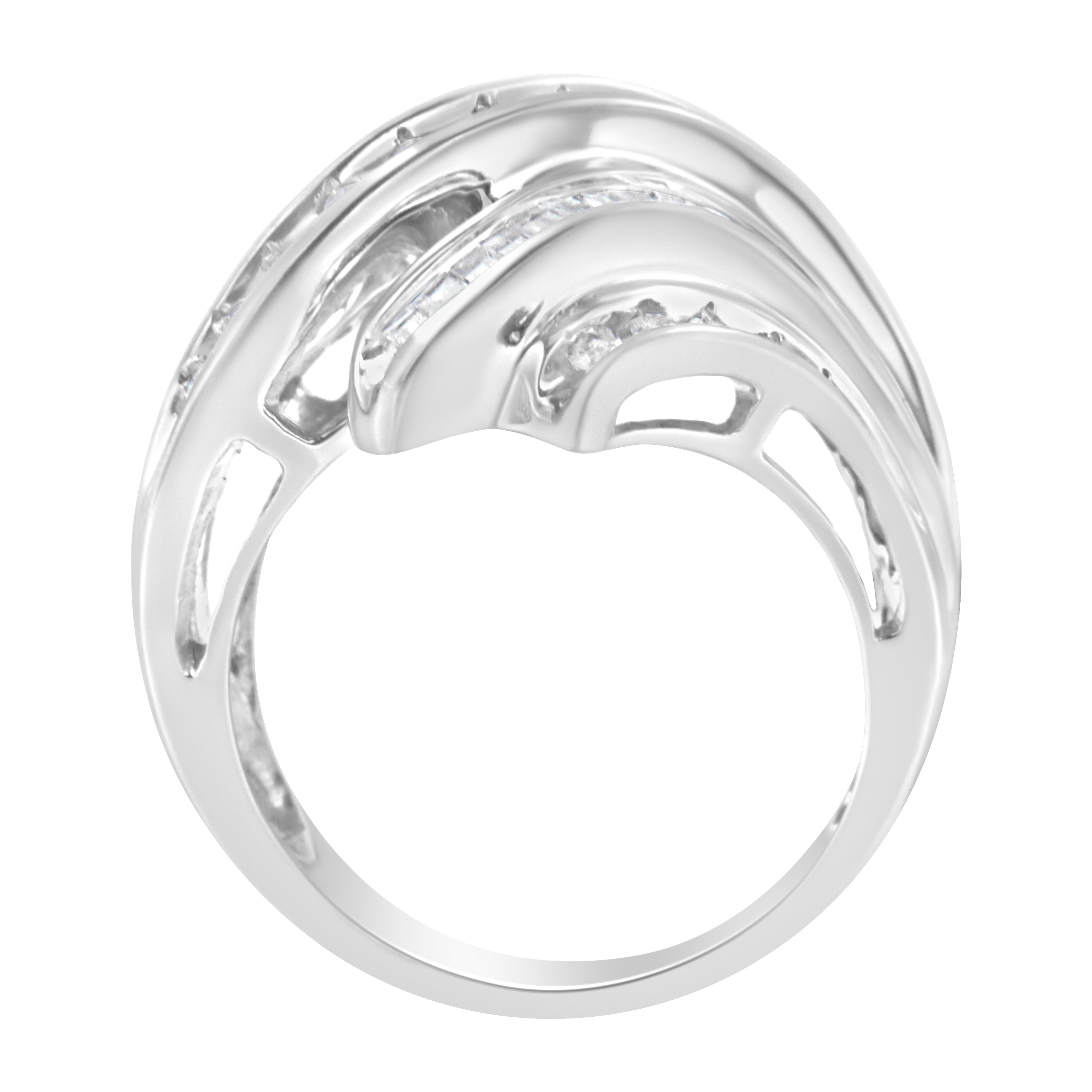 10K White Gold Round and Baguette Cut Diamond Channel Ring (3/4 Cttw, H-I Color, SI2-I1 Clarity) - Size 7