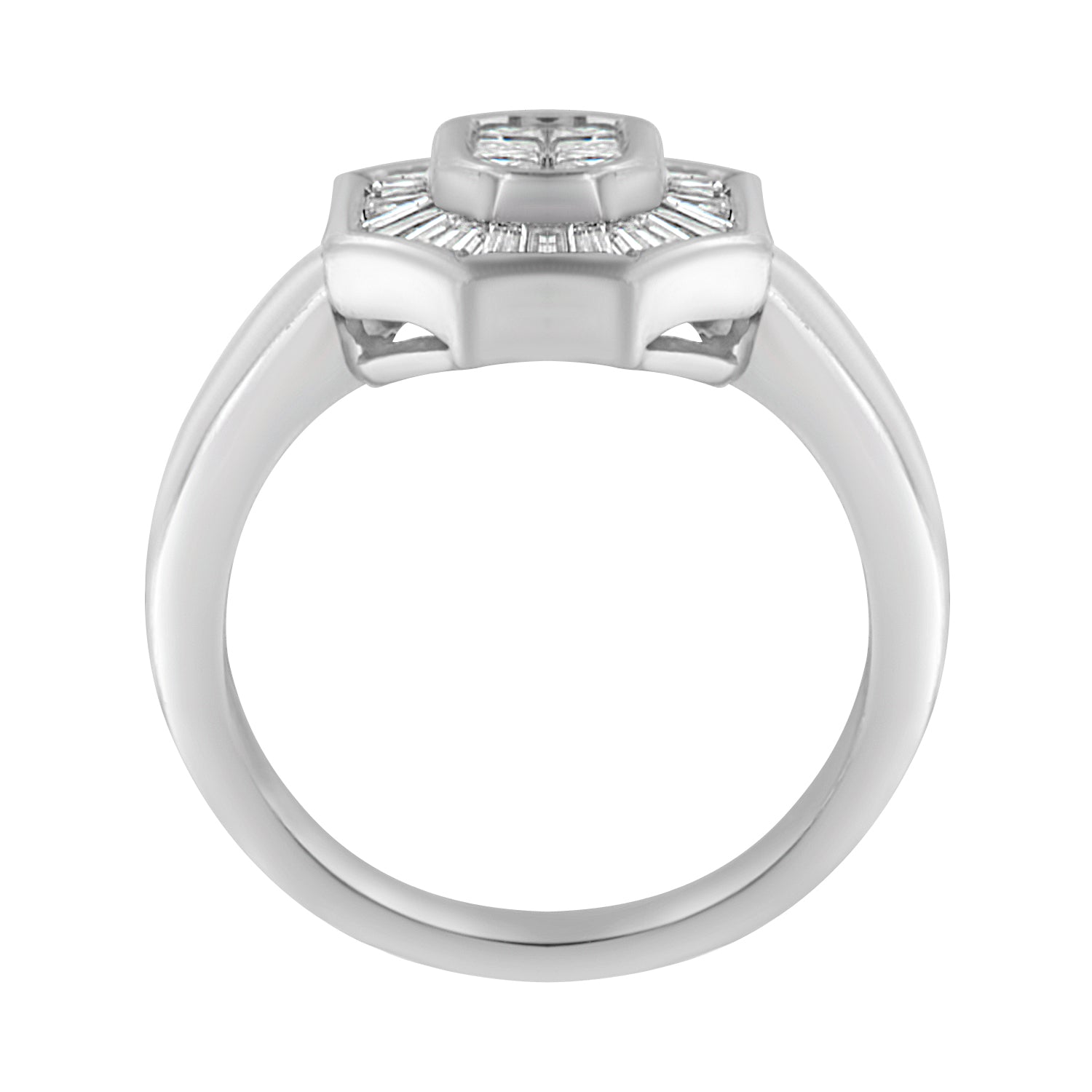 14K White Gold 1.00 Cttw Baguette and Princess-Cut Diamond Cocktail Art Deco Style Ring (H-I Color, SI1-SI2 Clarity) - Size 7