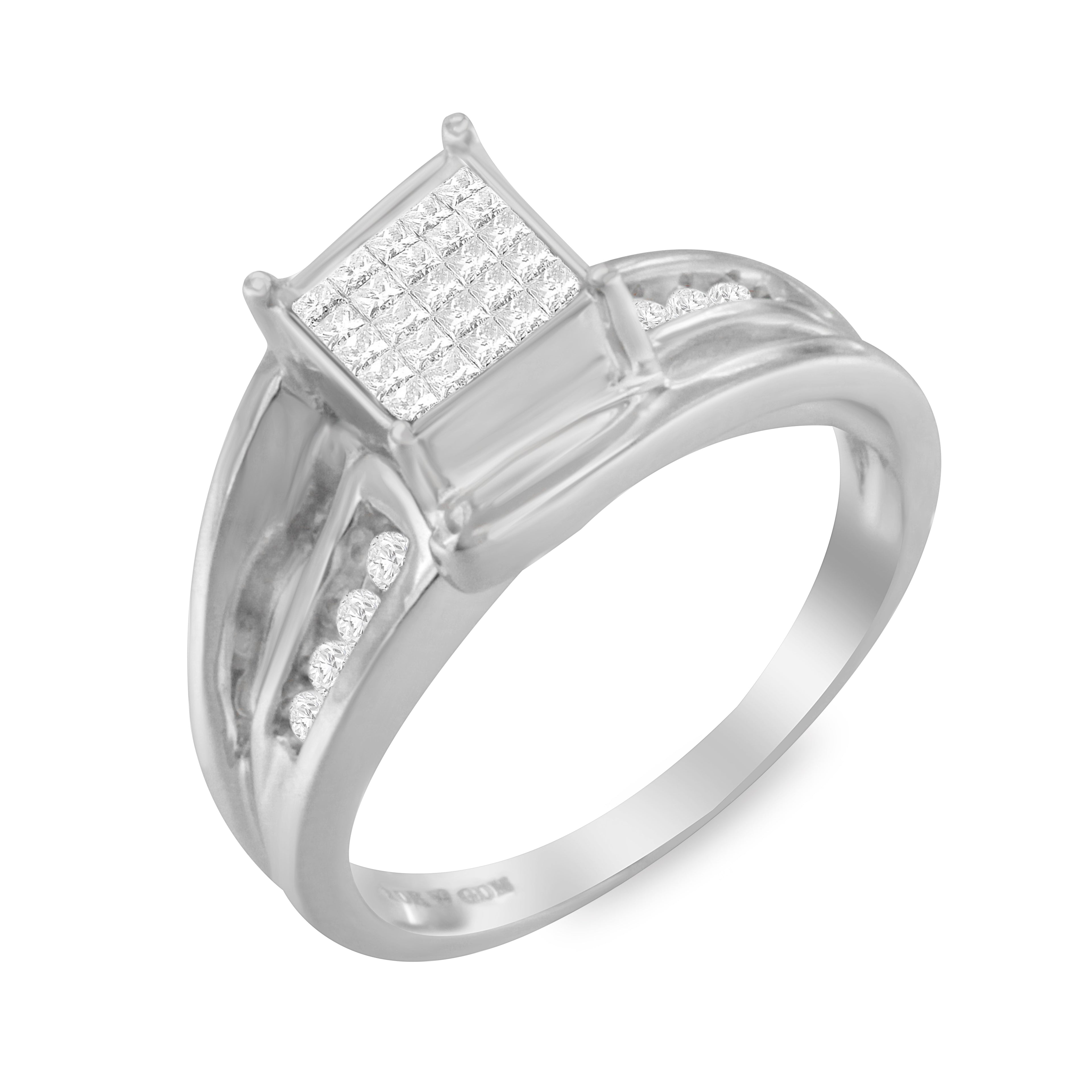 10K White Gold 1/3 Cttw Invisible Set Princess-cut Diamond Cluster Bypass Ring (H-I Color, SI1-SI2 Clarity) - Ring Size 7