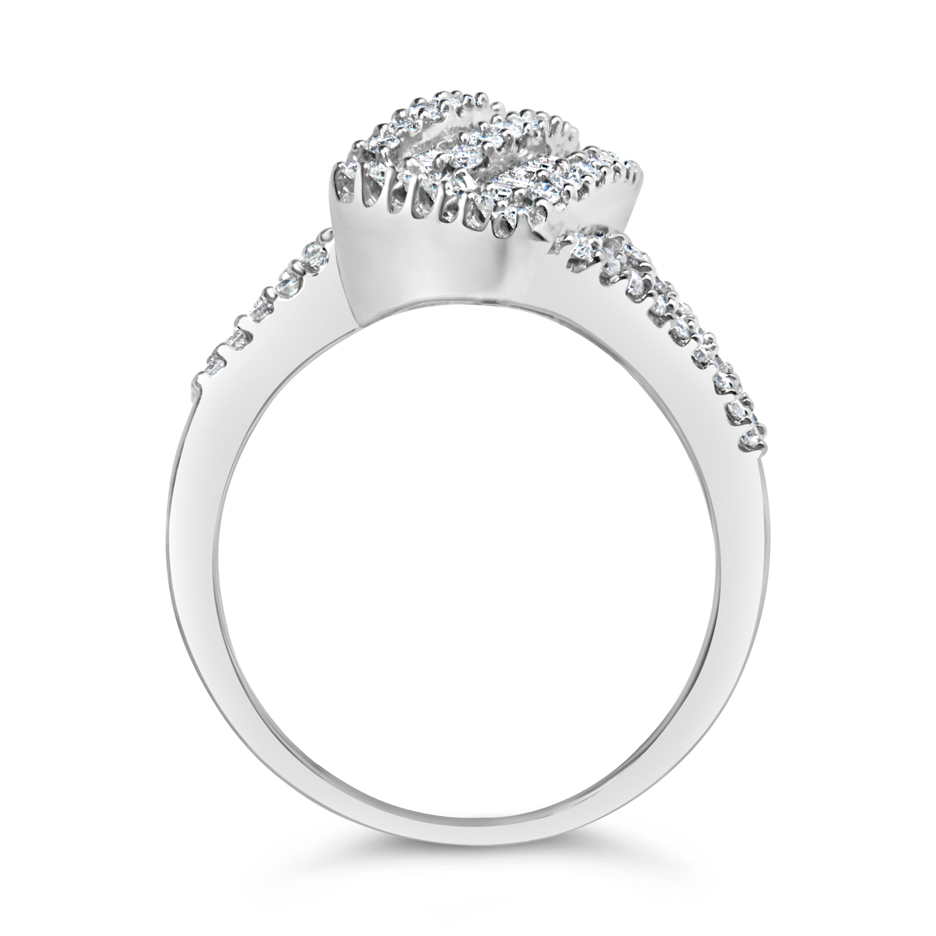 14K White Gold 1-1/2 Cttw Round and Baguette Diamond Bypass Cocktail Ring Band (H-I Color, SI1-SI2 Clarity) - Size 7