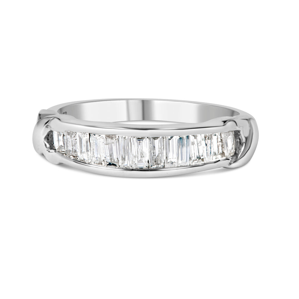 .925 Sterling Silver 1/2 Cttw Baguette Cut Diamond Channel Set X-Station Wedding Ring (H-I Color, I1-I2 Clarity) - Size 6-1/2