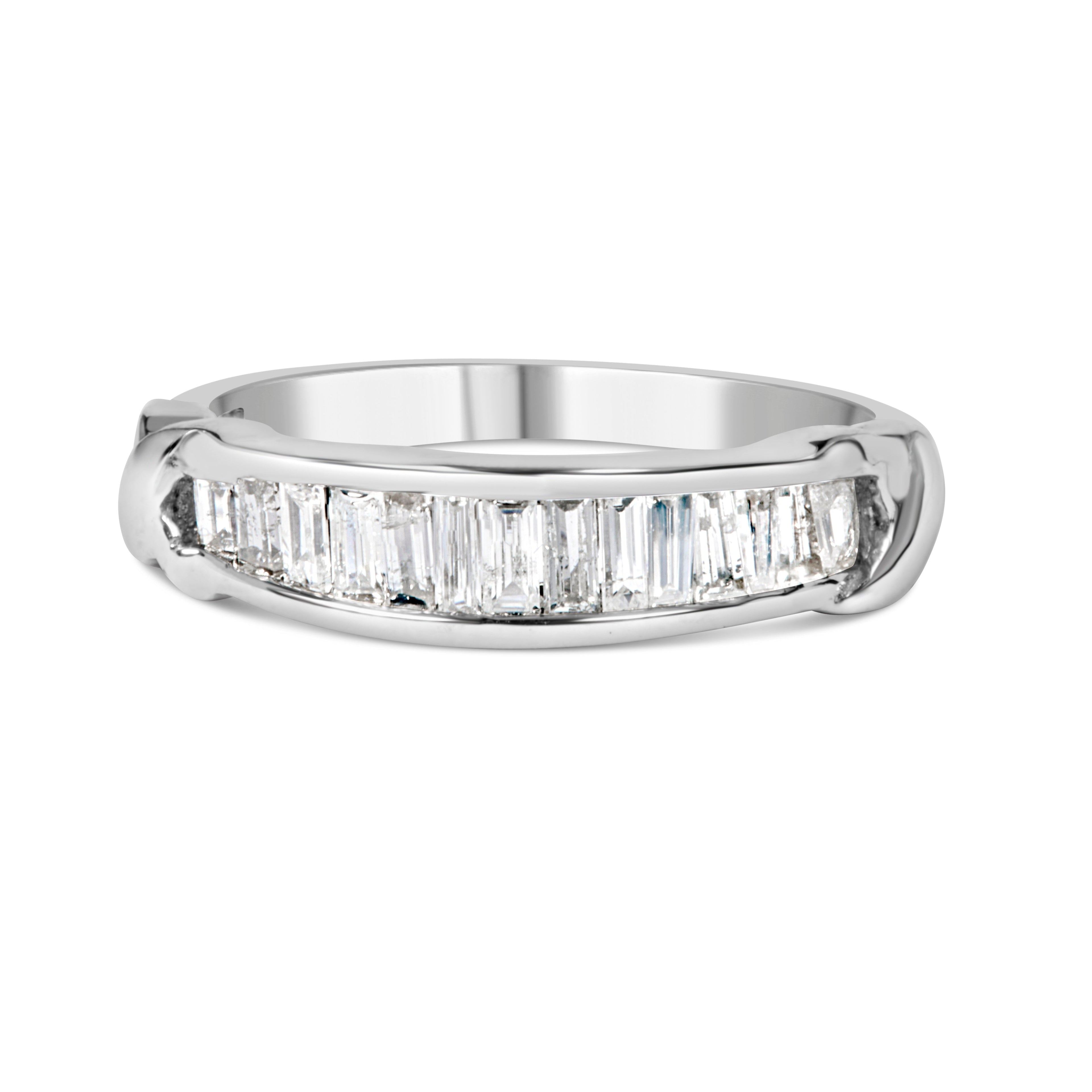 .925 Sterling Silver 1/2 Cttw Baguette Cut Diamond Channel Set X-Station Wedding Ring (H-I Color, I1-I2 Clarity) - Size 6-1/2