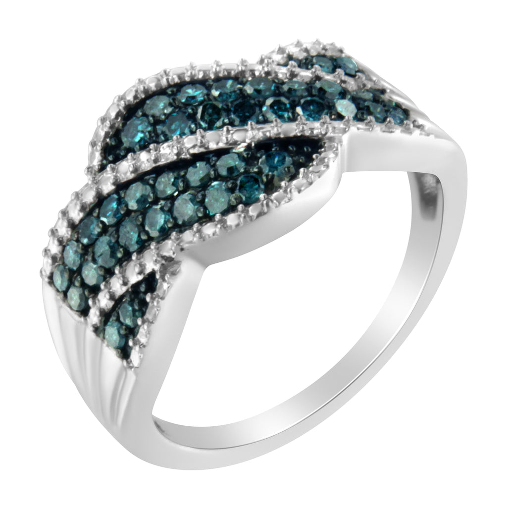 .925 Sterling Silver Treated Blue Color Diamond cocktail Ring (1/2 Cttw, Treated Blue Color, I2-I3 Clarity) - Size 6-3/4