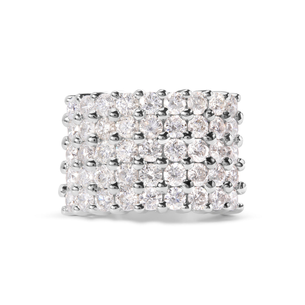 14k White Gold 4.0 Cttw Diamond 5 Row Ring Band (I-J Color, I1-I2 Clarity) - Ring Size 7
