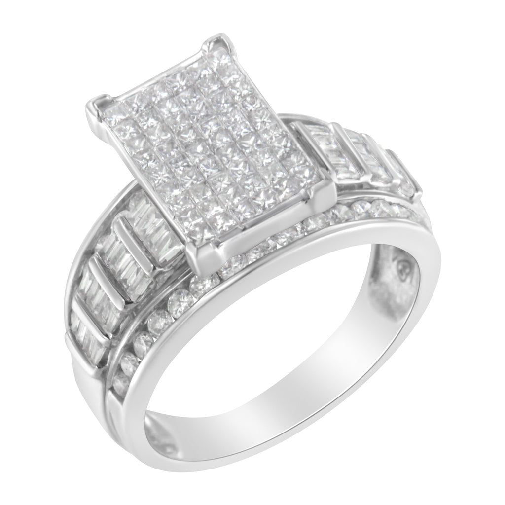 14K White Gold 2.0 Cttw Mixed-Cut Diamond Rectangle Invisible-Set Composite Cluster Ring with Bar- and Channel-Set Band (H-I Color, SI2-I1 Clarity) - Size 5