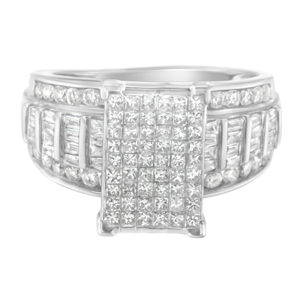 14K White Gold 2.0 Cttw Mixed-Cut Diamond Rectangle Invisible-Set Composite Cluster Ring with Bar- and Channel-Set Band (H-I Color, SI2-I1 Clarity) - Size 5