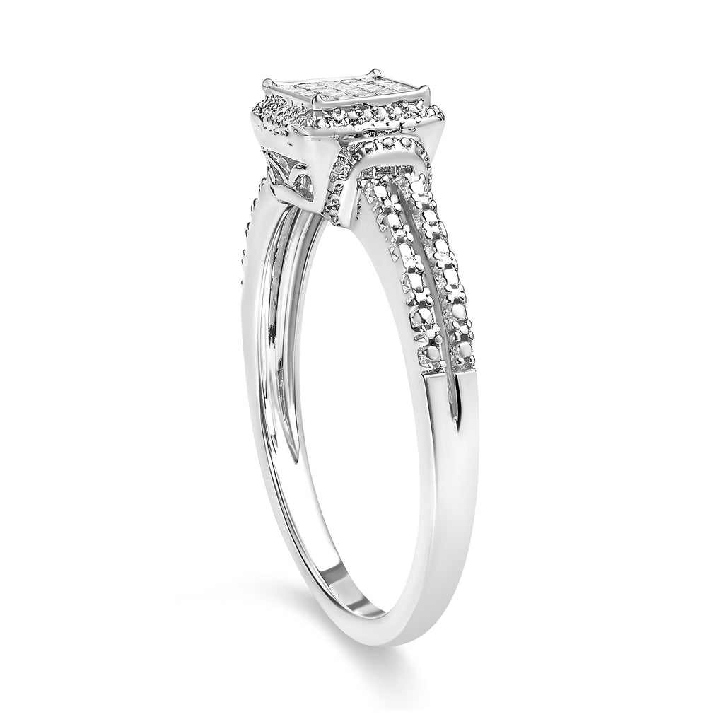 .925 Sterling Silver 1/4 Cttw Princess-cut Diamond Composite Ring with Beaded Halo (H-I Color, SI1-SI2 Clarity) - Size 7