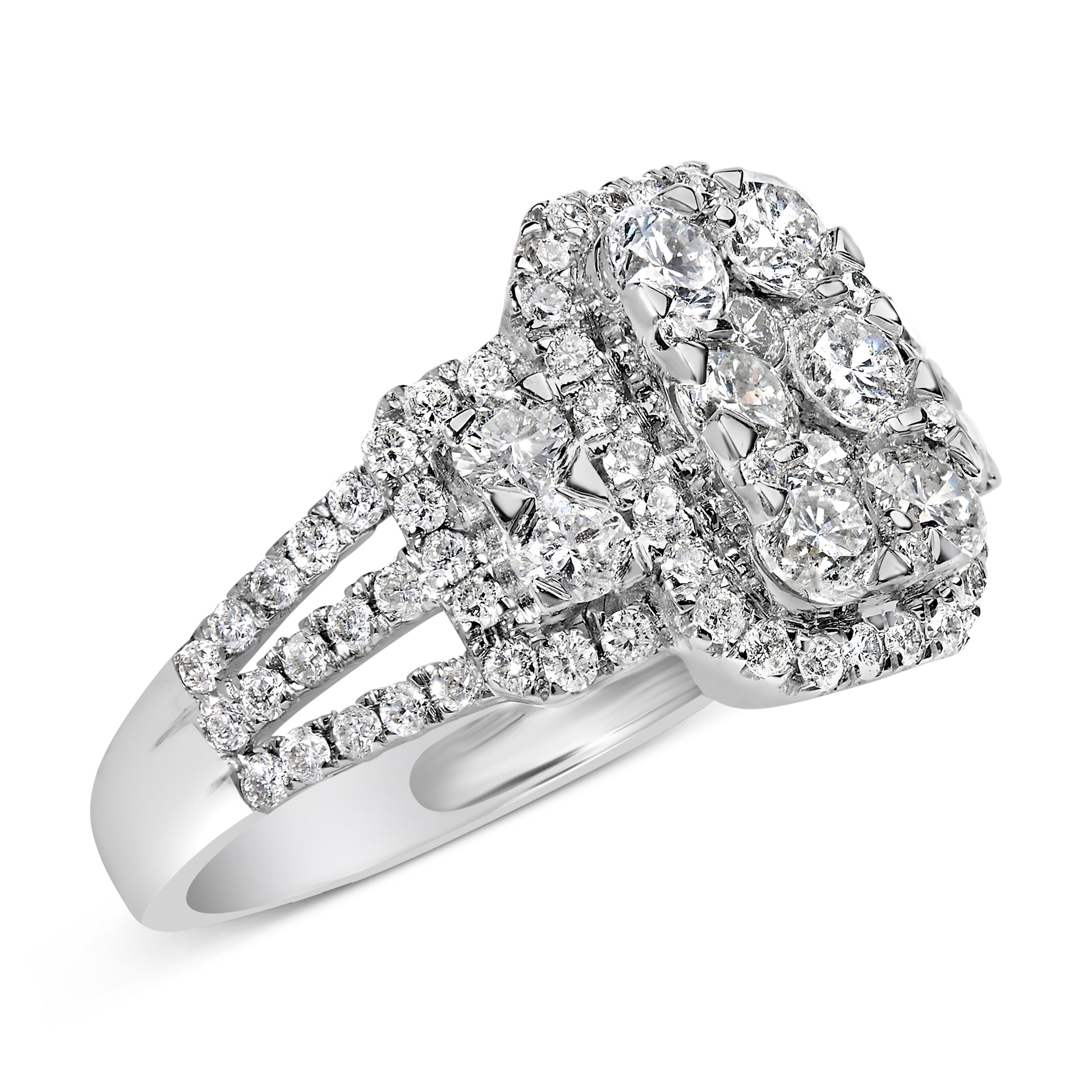14K White Gold 2 1/4 Cttw Diamond Cocktail Cluster Ring (G-H Color, SI2-I1 Clarity) - Size 7